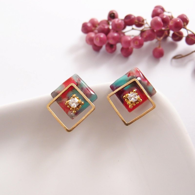 琥珀。碧 - 夹式耳环 针式耳环 不锈钢耳环 - 贴耳式 - 耳环/耳夹 - 塑料 多色