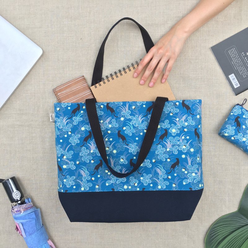 【丛林托特包】台湾故事印花/多夹层/电脑包/肩背包 - 手提包/手提袋 - 棉．麻 蓝色