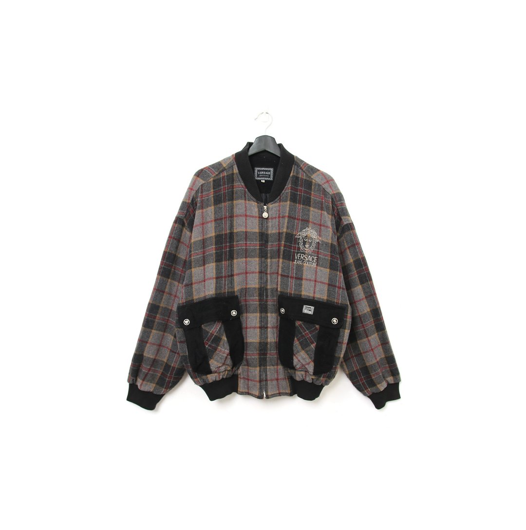 Back to Green- 冬季外套 Versace 格纹后方刺绣 vintage coat - 男装外套 - 棉 