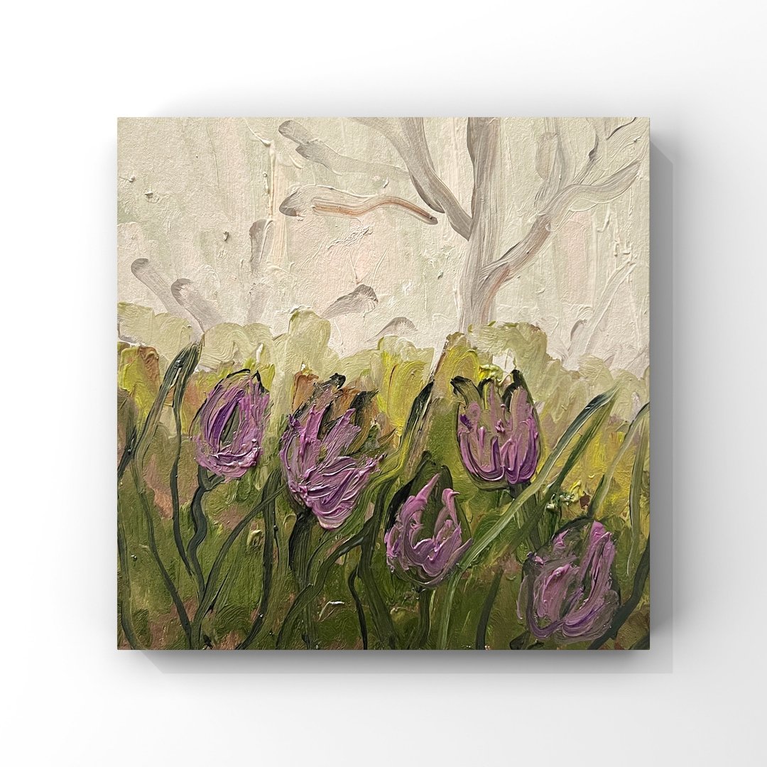 春季花园油画春季花卉艺术春季风景郁金香艺术品 - 海报/装饰画/版画 - 其他材质 紫色
