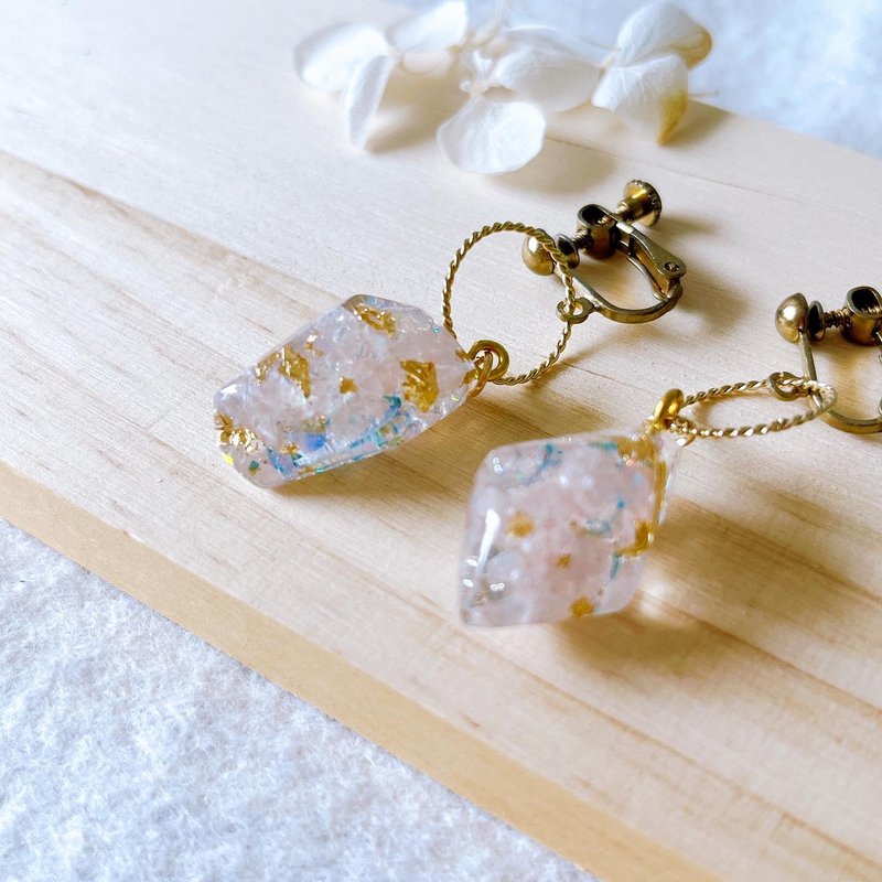 仿宝石耳环 uv滴胶粉红色小矿石 - 耳环/耳夹 - 树脂 粉红色