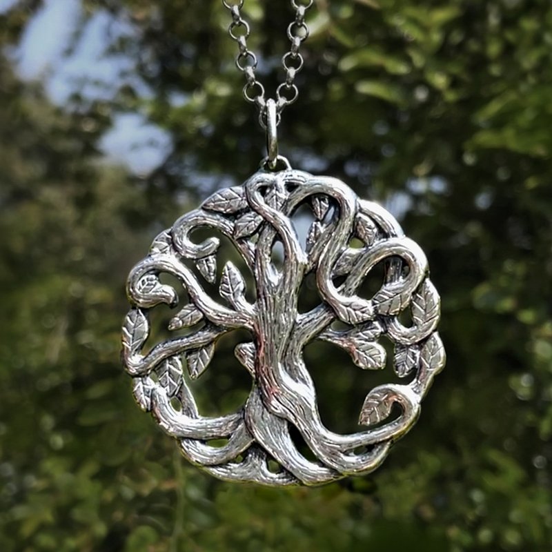纯银生命之树 / 原创手工蜡雕制作 / 含粗925银链 - 项链 - 纯银 银色