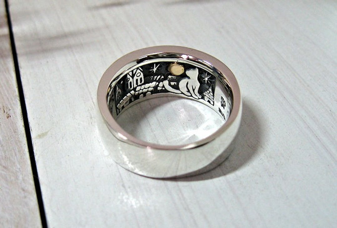 I was looking at the same moon - Cat on the roof - Silver ring - 戒指 - 其他金属 银色