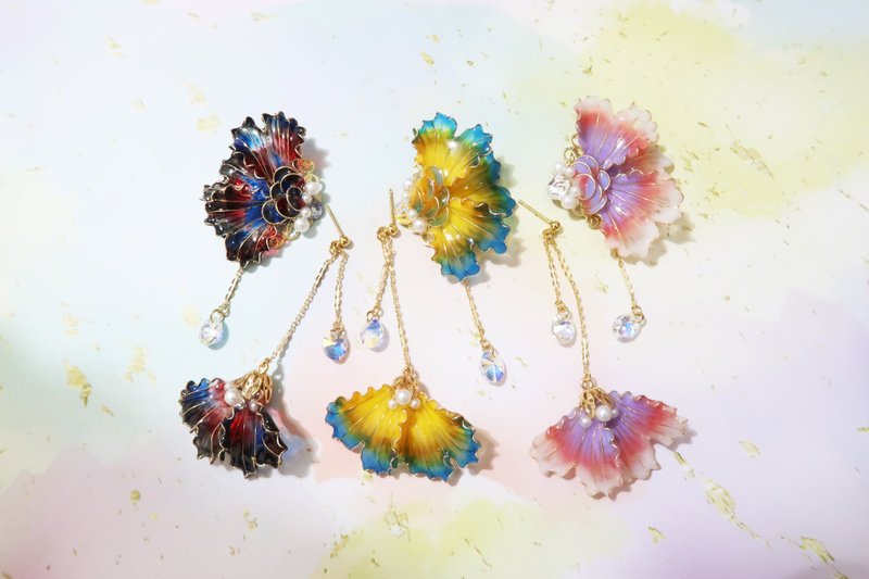 Miss Paranoid偏执狂小姐 渐层斗鱼尾巴三色 树脂耳环 925银/钢针 - 耳环/耳夹 - 树脂 多色