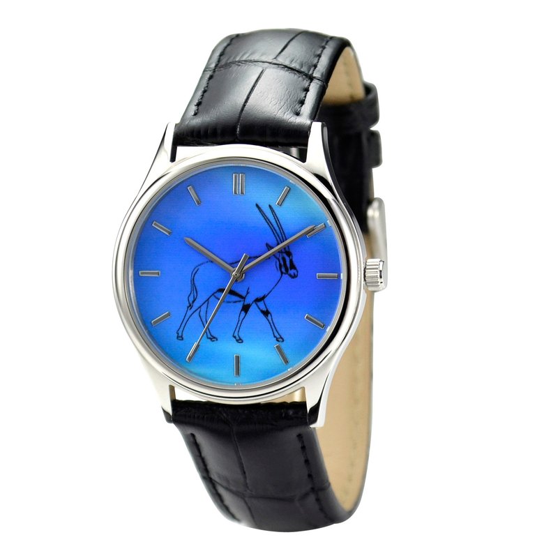 大羚羊图案手表 天蓝面 中性设计 全球包邮 - 男表/中性表 - 不锈钢 蓝色