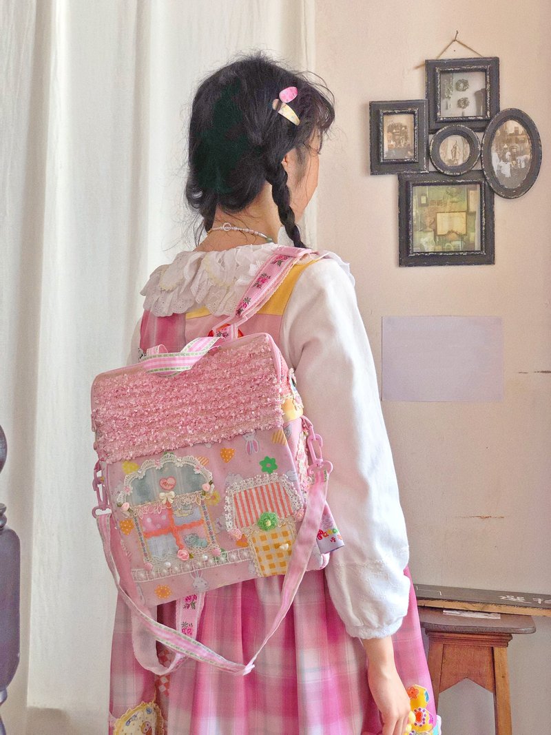 大号梦中房子包可爱少女原创塔梦岛TataMomo - 后背包/双肩包 - 棉．麻 粉红色