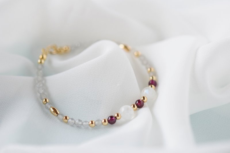 期望。石榴石 拉长石 月亮石 14K包金 天然石 手链 - 手链/手环 - 水晶 银色