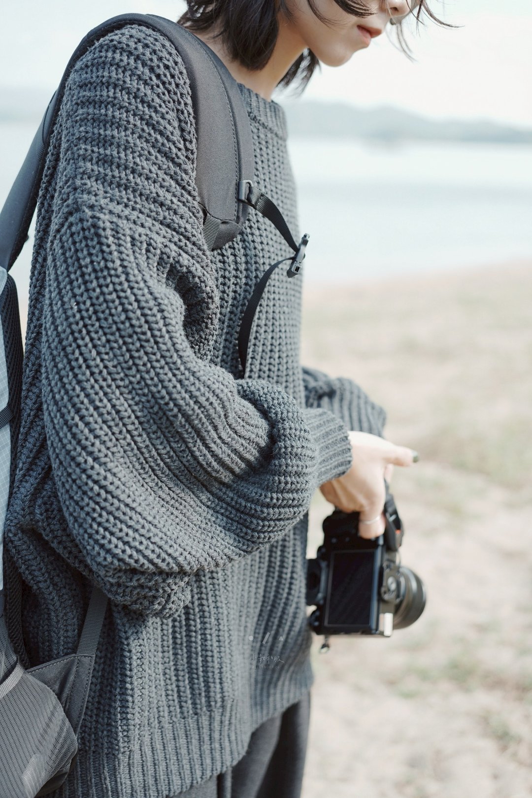 直岛粗针慵懒毛衣 - 2色 Wool 8%  - 墨 - 女装针织衫/毛衣 - 其他人造纤维 黑色