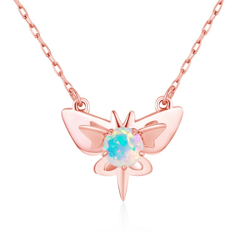 蝴蝶蛋白石项链-立体叠戴坠饰-简约14k玫瑰金吊坠-10月生日石 - 项链 - 贵金属 白色