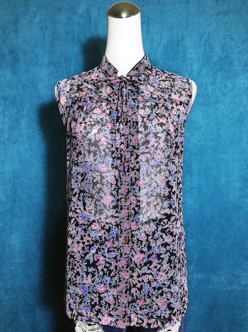 花朵领结雪纺古着衬衫/ 国外带回 VINTAGE - 女装衬衫 - 聚酯纤维 多色