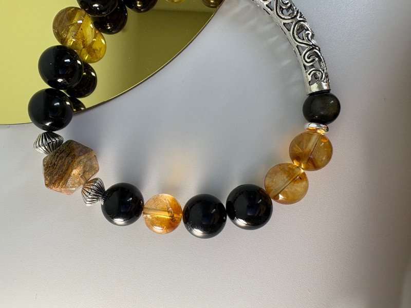 果断-黄水晶+黑碧玺+千层幽灵 - 手链/手环 - 水晶 橘色