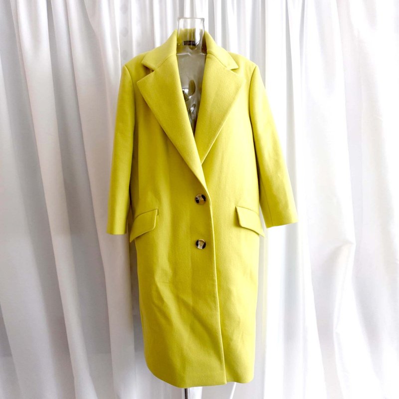 全新 俄罗斯名牌VIKA GAZINSKAYA芥末黄色宽松长褛羊绒大衣长外套 - 女装休闲/机能外套 - 羊毛 黄色