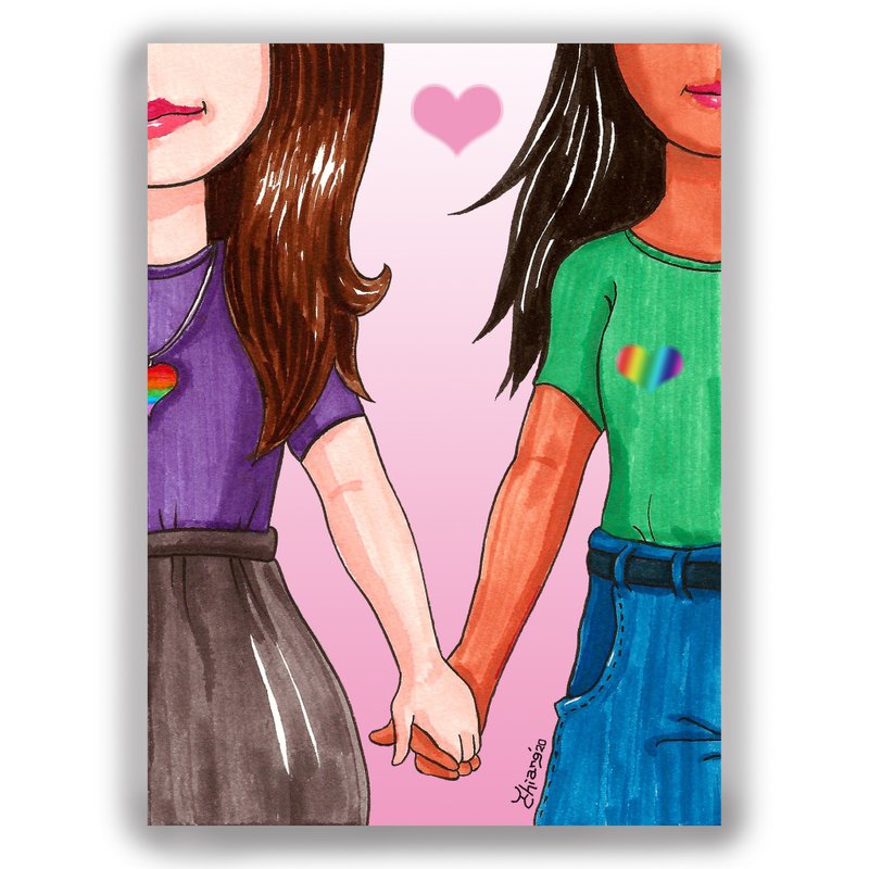 情人节-手绘插画万用卡/卡片/明信片/插画卡/情人卡-手牵手的幸福 - 卡片/明信片 - 纸 