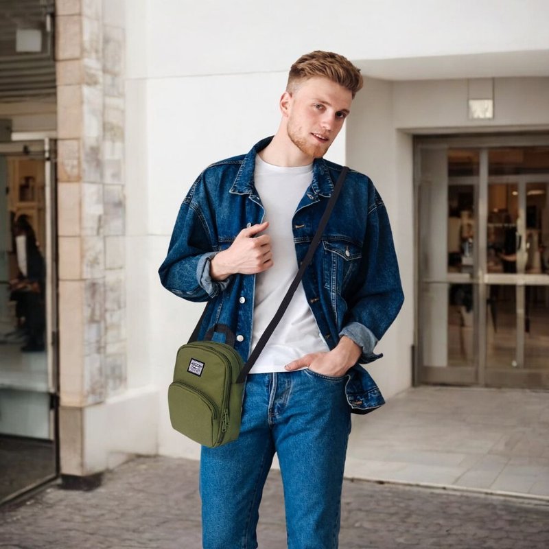 HUGGER好饱包跨肩包-军绿(风琴分层/台湾设计/大容量/休闲斜跨包) - 侧背包/斜挎包 - 尼龙 绿色