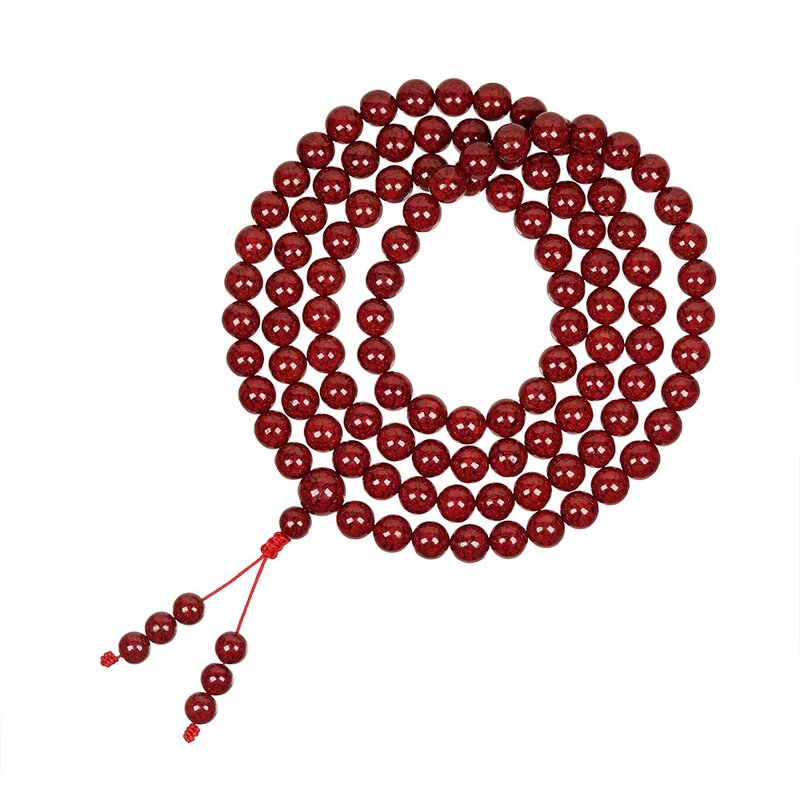 【正佳珠宝】原矿晶体朱砂 10mm 108颗 晶体砂 朱砂念珠佛珠 - 手链/手环 - 半宝石 多色