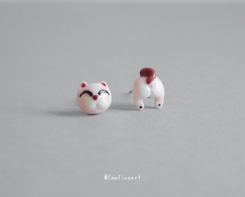 Miniature Cat Earrings,Pink Cat Earrings,Cat stud Earrings. - 耳环/耳夹 - 陶 粉红色