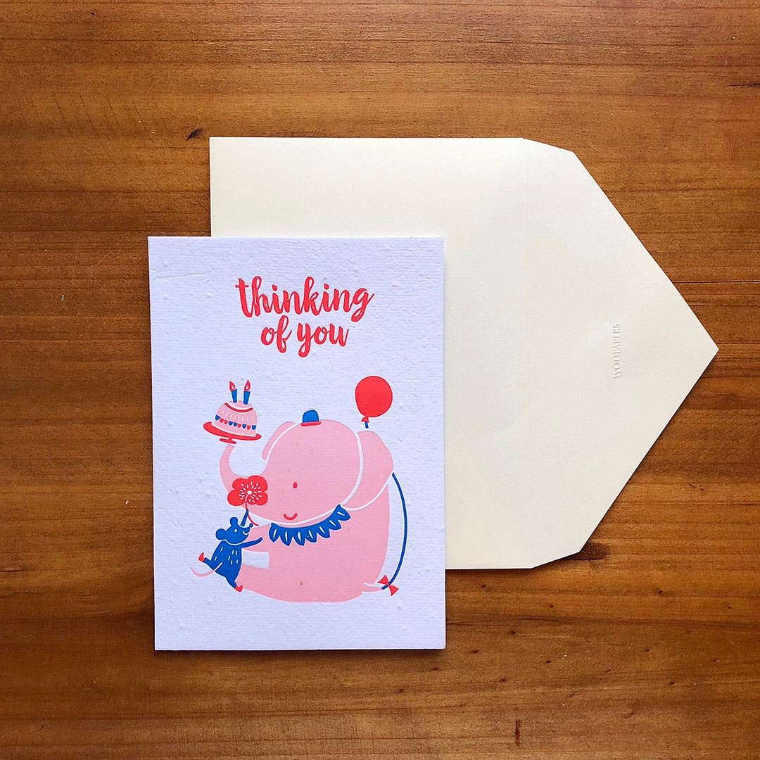 种子纸生日卡 Thinking of You (大象与老鼠) - 卡片/明信片 - 纸 