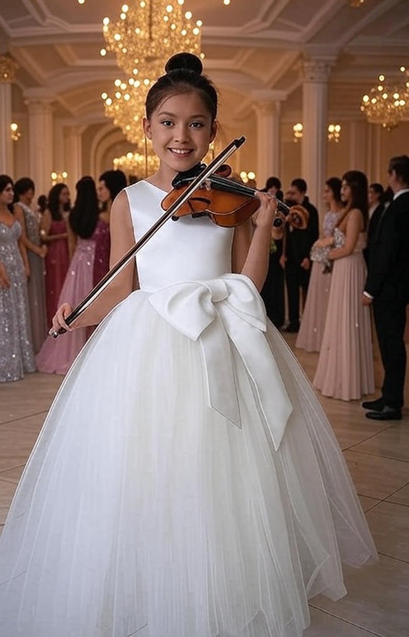 儿童花朵印花女童连衣裙优雅婚礼可爱薄纱连衣裙 2025 年夏季 - 童装礼服/连衣裙 - 其他材质 