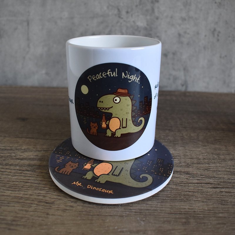 【桐鹿】恐龙先生 马克杯+杯垫组_静夜 - 咖啡杯/马克杯 - 瓷 黑色