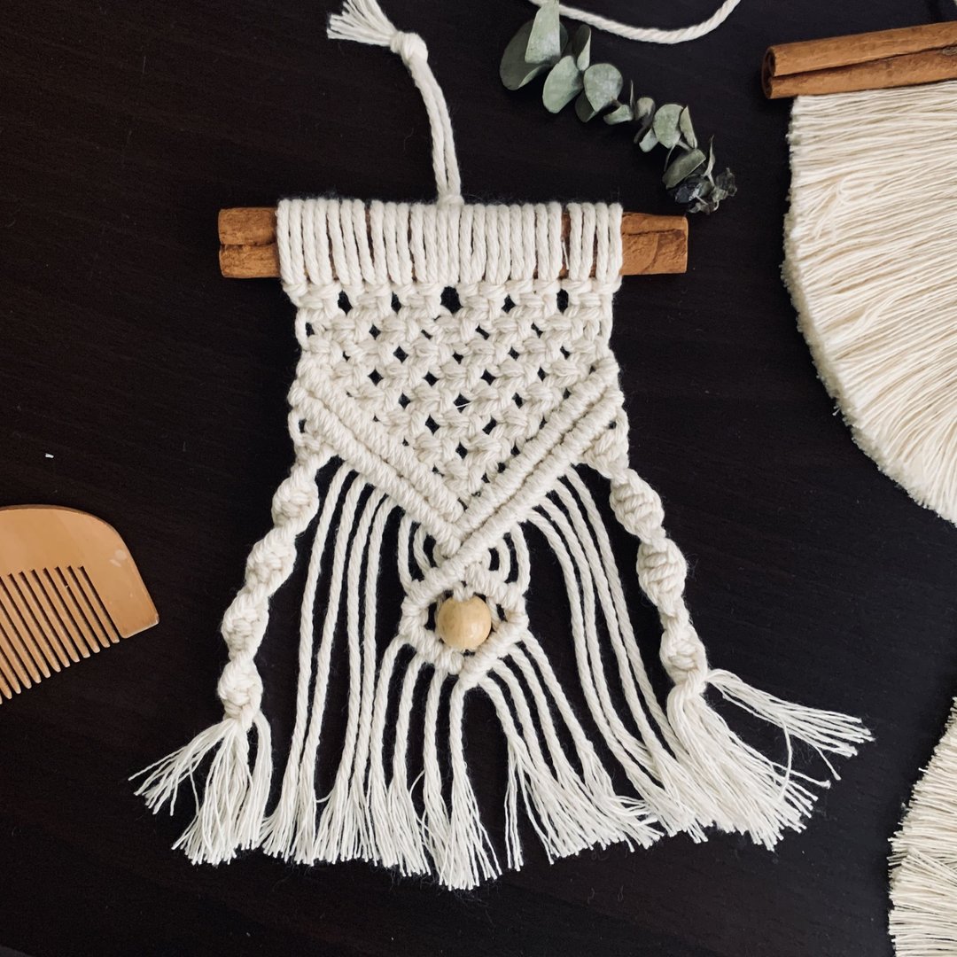 Macrame 肉桂卷 波希米亚 编织 珠珠流苏 小型挂饰 - 摆饰 - 棉 白色