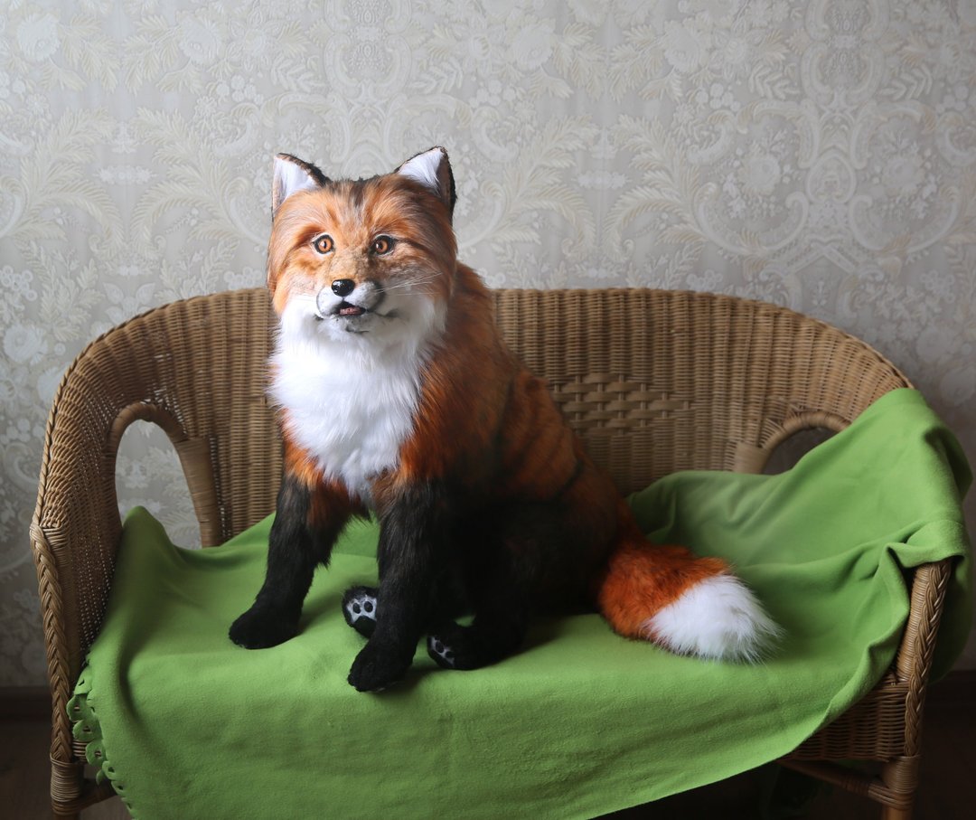 Fox realistic plush toy. Ooak doll.Collectible animal toy by photo - 玩偶/公仔 - 其他材质 橘色