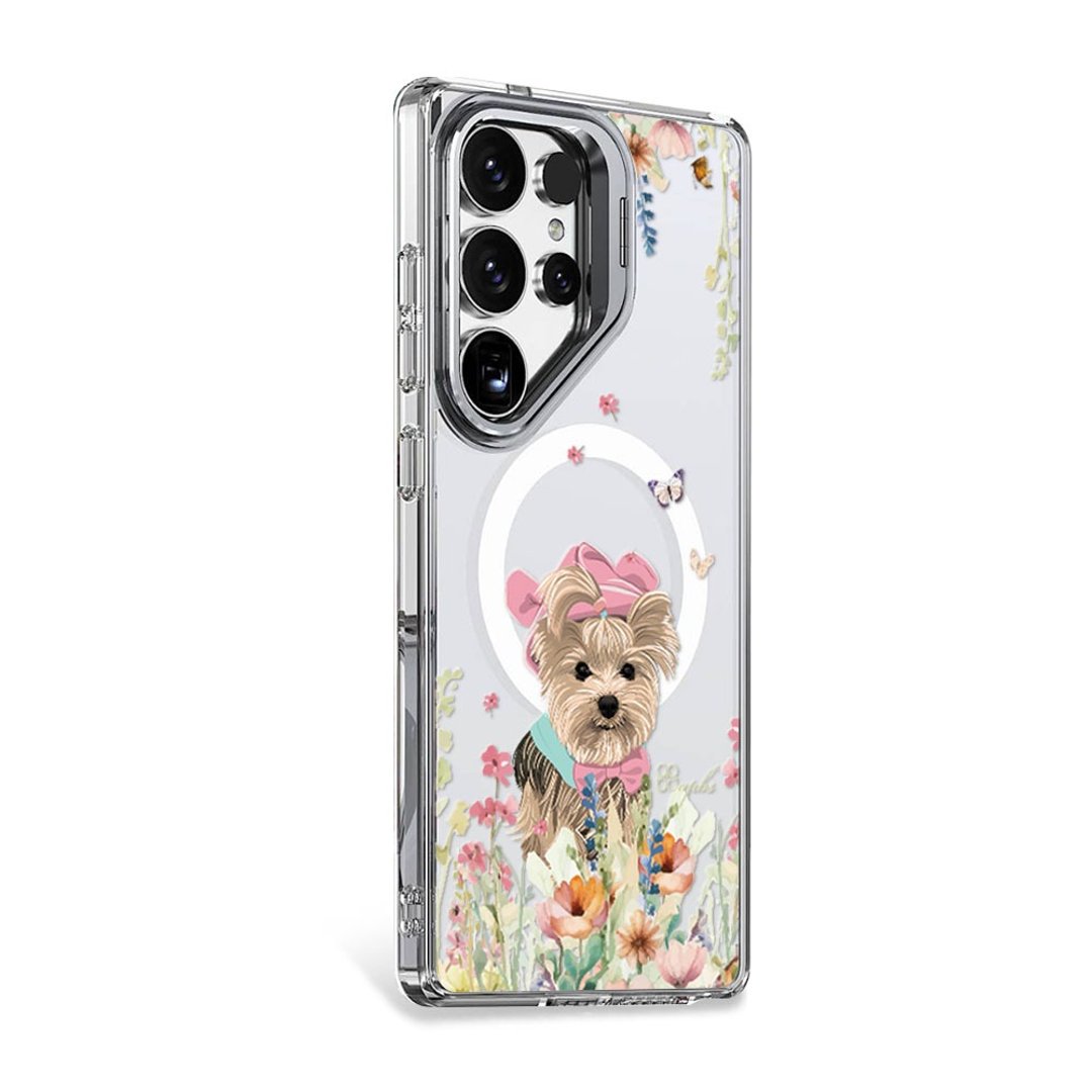 apbs Samsung S25/S24 防震双料隐形立架磁吸手机壳-花草约克夏 - 手机壳/手机套 - 其他材质 多色