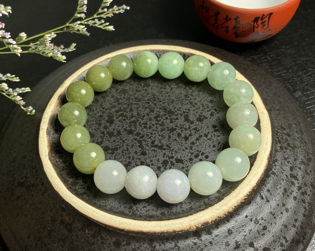 快速出货 -天然翡翠A货缅甸玉圆珠手链手链 - 手链/手环 - 玉石 