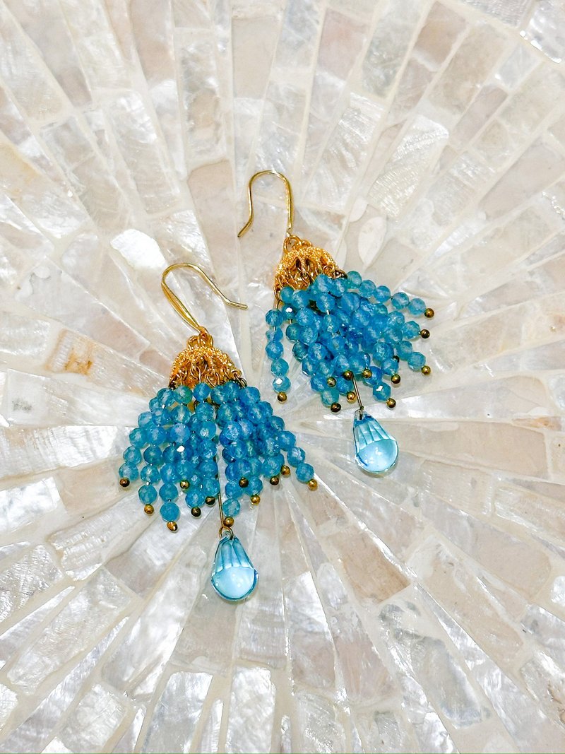 天然石系列——波斯湾之夏・钻切天河石灯笼耳环 - 耳环/耳夹 - 半宝石 绿色