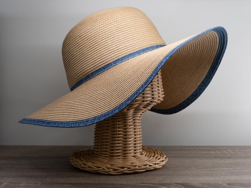 浪漫波浪海滩帽 自然色 牛仔蓝圈饰 纸编帽 可水洗 台湾制 - 帽子 - 纸 卡其色
