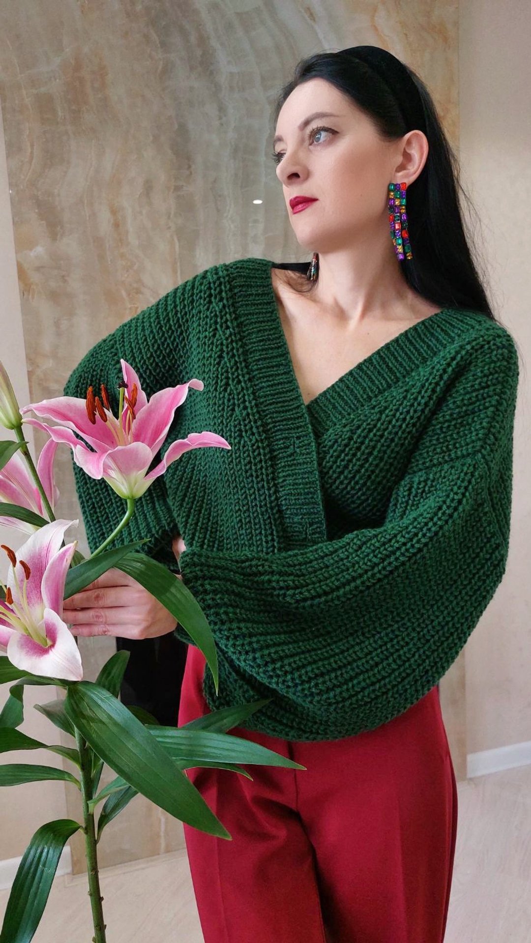 Cropped cardigan for women Puff sleeve blouse Handmade cardigan - 女装针织衫/毛衣 - 羊毛 