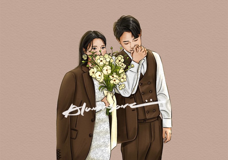 【定制化婚纱似颜绘】韩系婚纱电子档下单前请先私讯设计师讨论喔 - 电子手绘真人画像/绘画/插画 - 其他材质 多色