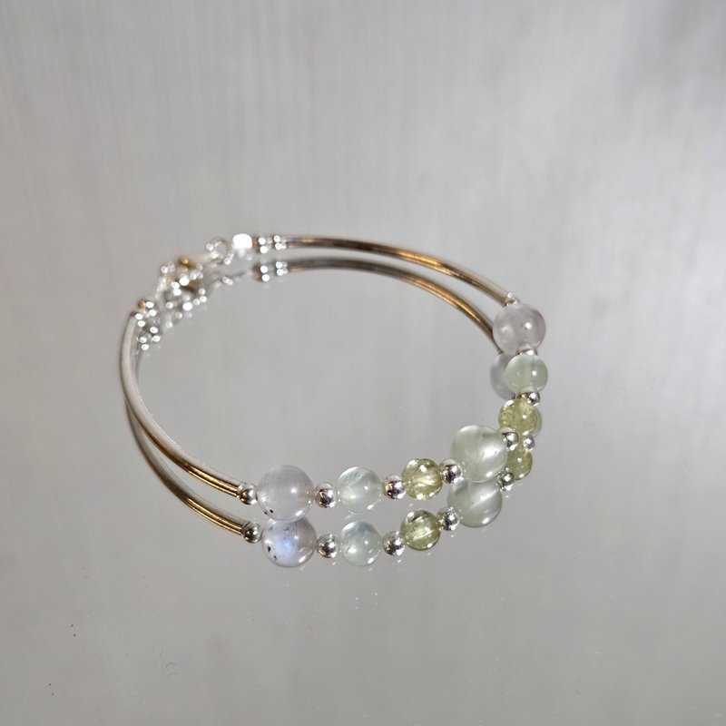 希望系列 s925纯银 葡萄石 月光石 沙弗莱石手链 | 手作定制 手链 - 手链/手环 - 纯银 绿色