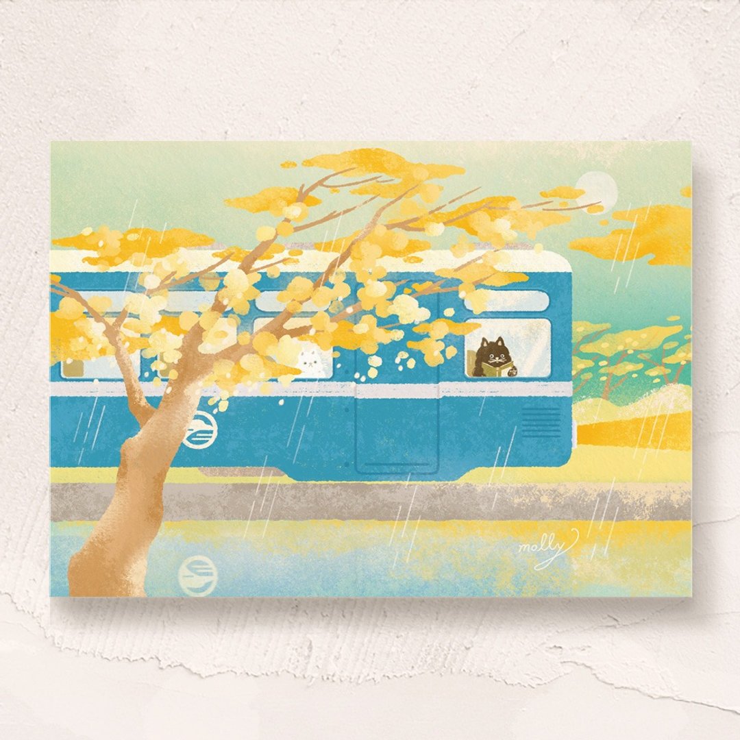 postcard- 归途的列车 - 卡片/明信片 - 纸 橘色