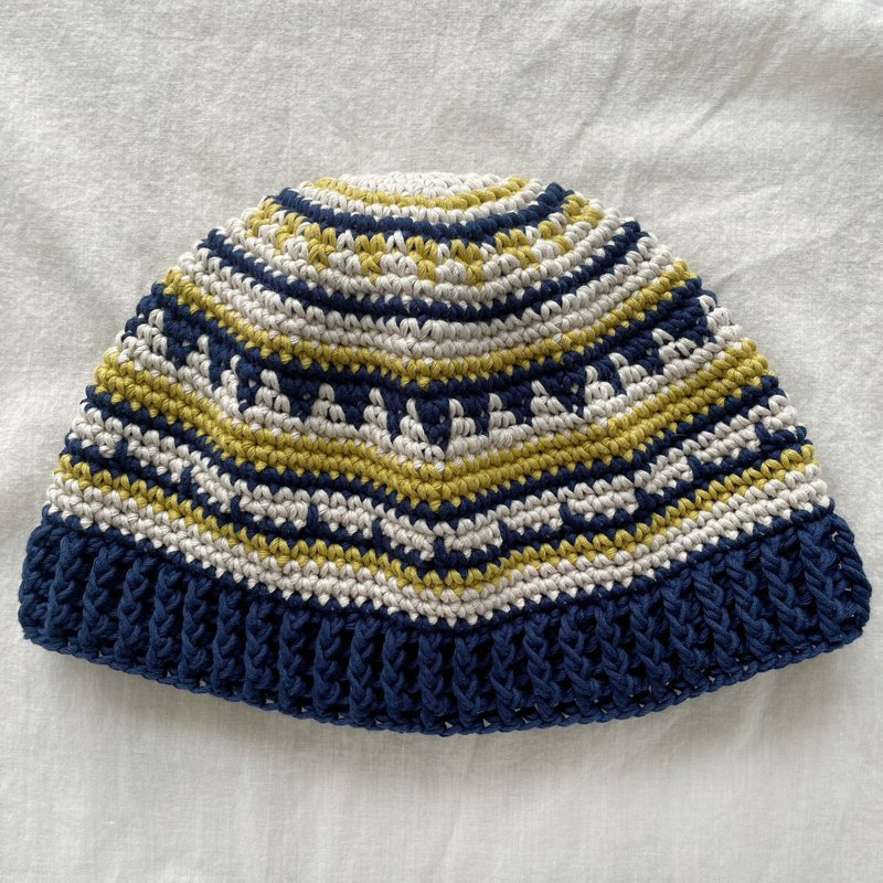 手作编织帽/毛线帽/渔夫帽/手工钩针帽/针织帽 - 帽子 - 棉．麻 蓝色