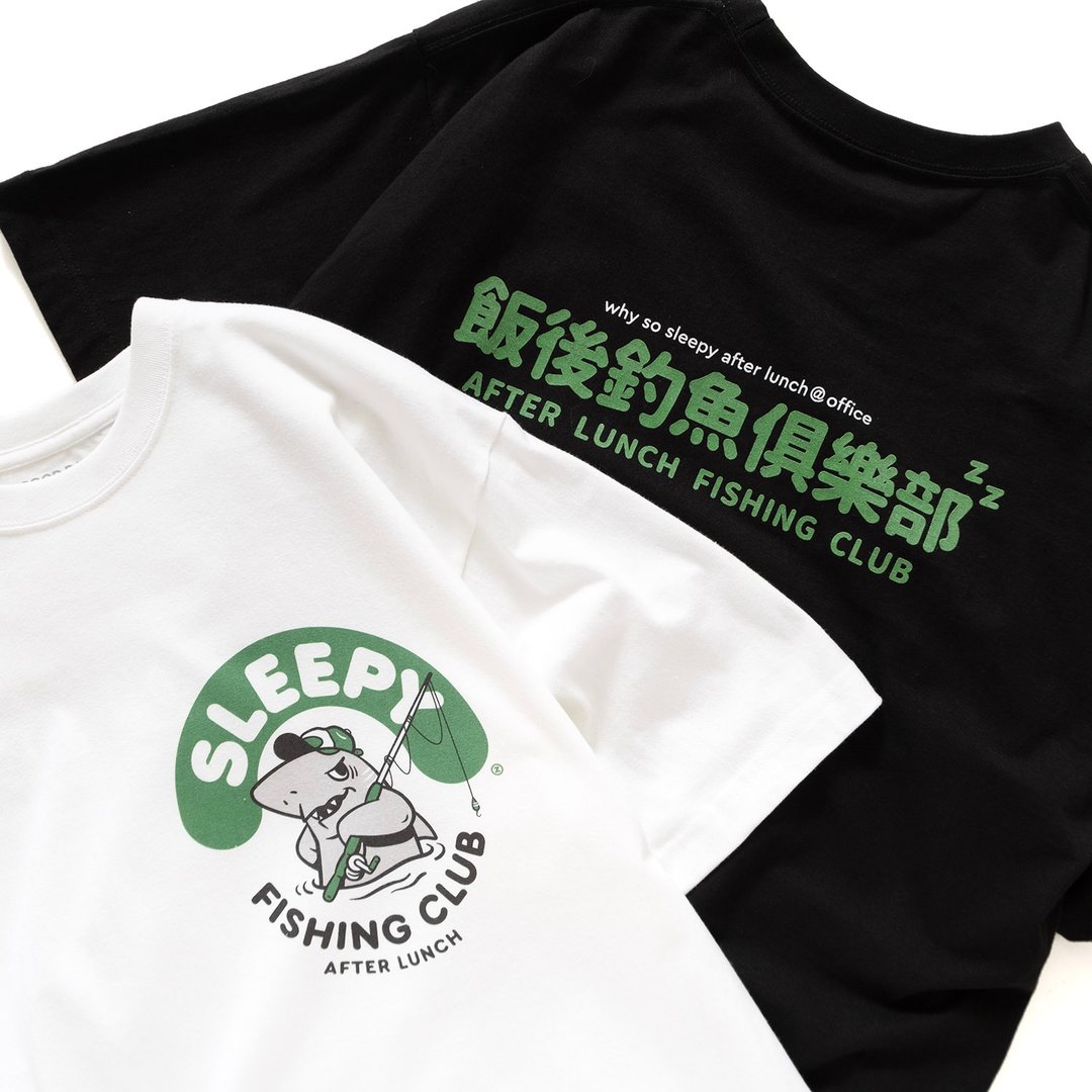 【GOOD DAY】饭后钓鱼俱乐部图案Tee - 白色//黑色 (ZT1177) - 男装上衣/T 恤 - 棉 黑色