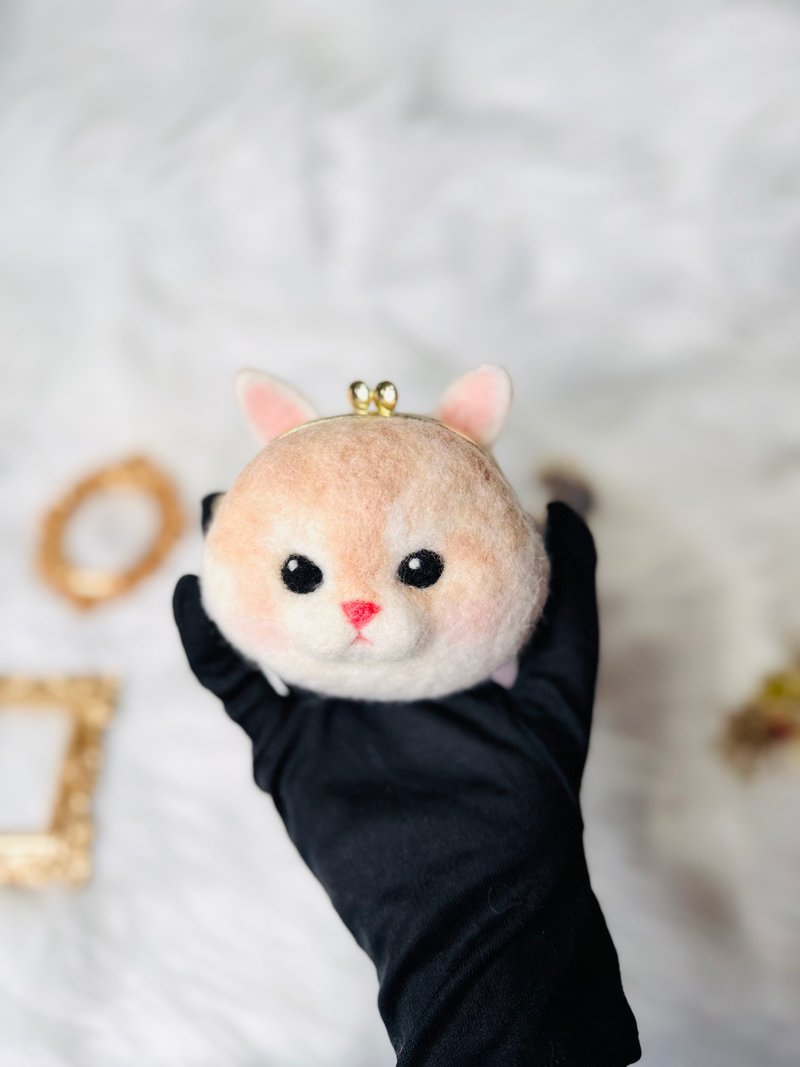 羊毛毡猫咪金口包 - 零钱包 - 羊毛 橘色