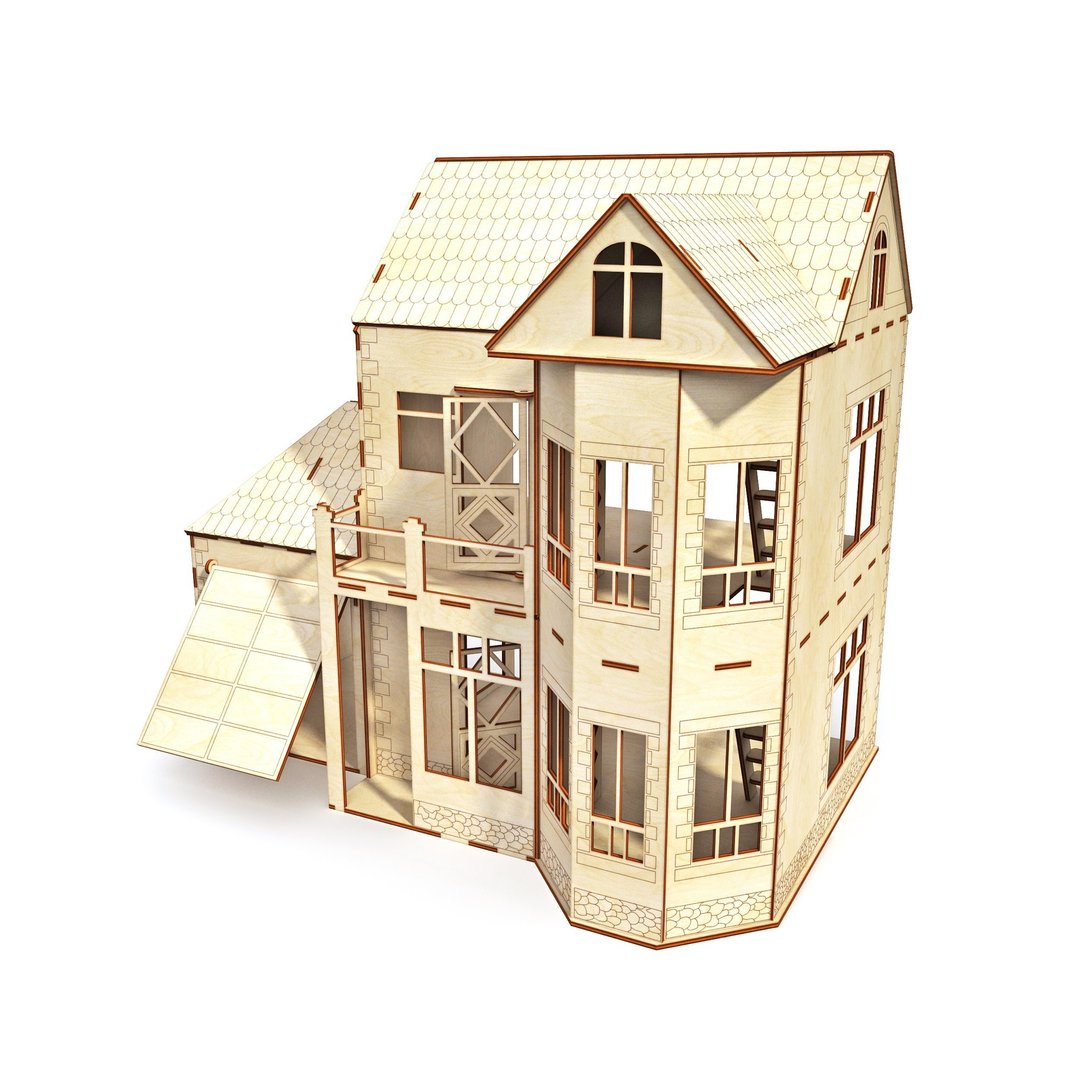 Modern Dollhouse with garage | Wooden dollhouse | DIY Dollhouse kit - 玩具/玩偶 - 木头 