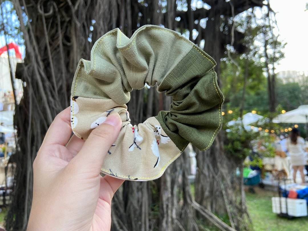 三拼荷叶发圈 / 甜甜圈发圈 / 鸟儿啾啾 - 绿抹茶 - 发饰 - 棉 绿色