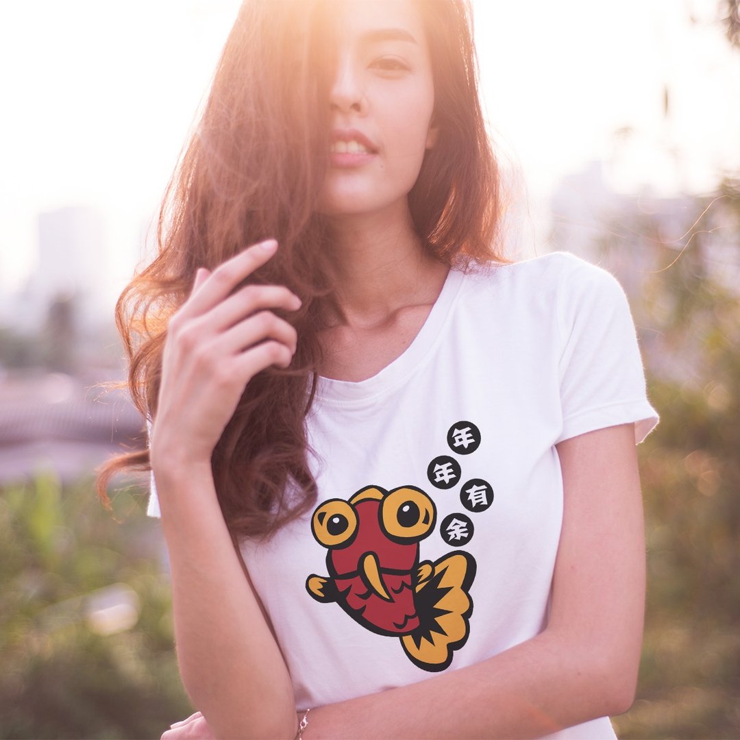 Tee-Saurus Auspicious Series - Abundance Tee - 女装 T 恤 - 棉 白色