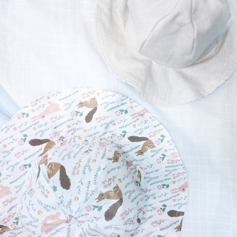 轻透感 宽帽沿圆顶亲子帽 | 松鼠兔子 - 帽子 - 棉．麻 白色