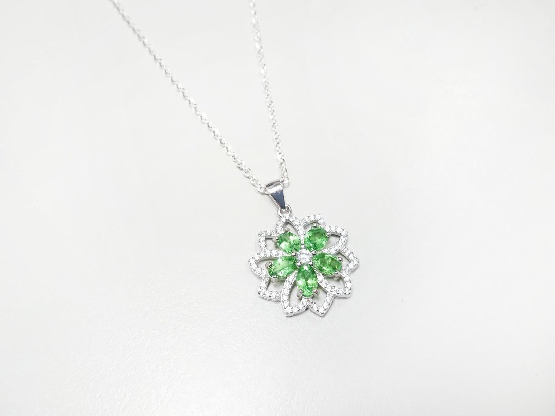 小花园系列 沙佛莱项链 925纯银 手工镶嵌 - 项链 - 宝石 