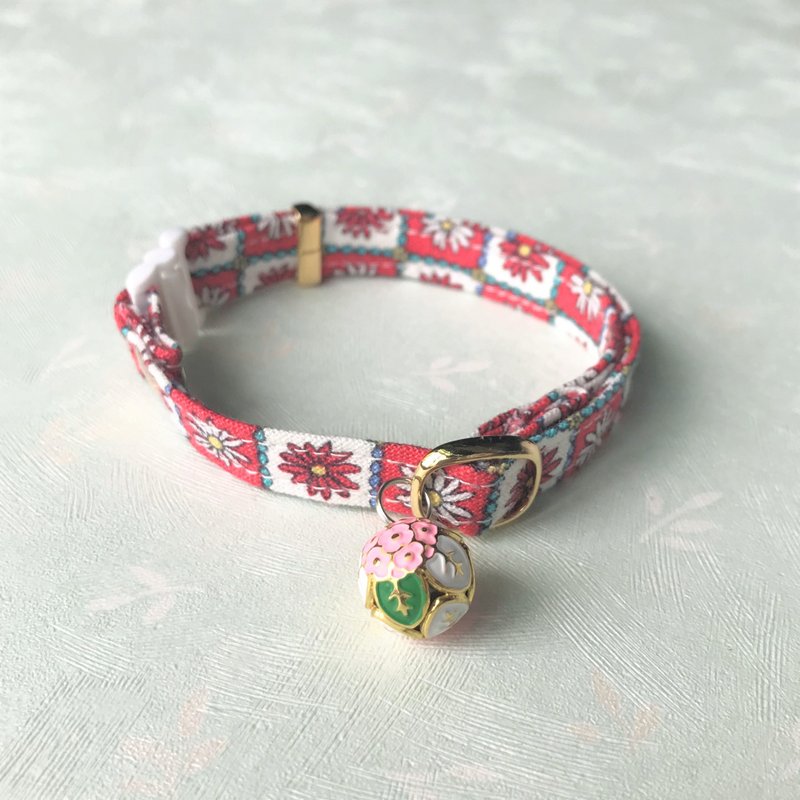 宠物舒适安全项圈 安全扣项圈(猫项圈/狗项圈)--北欧红菊 - 项圈/牵绳 - 棉．麻 红色