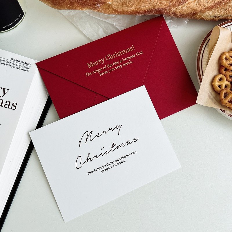 JIN CHA GOD-圣诞节系列 简约草写款圣诞卡片+烫金信封/基督 - 卡片/明信片 - 纸 