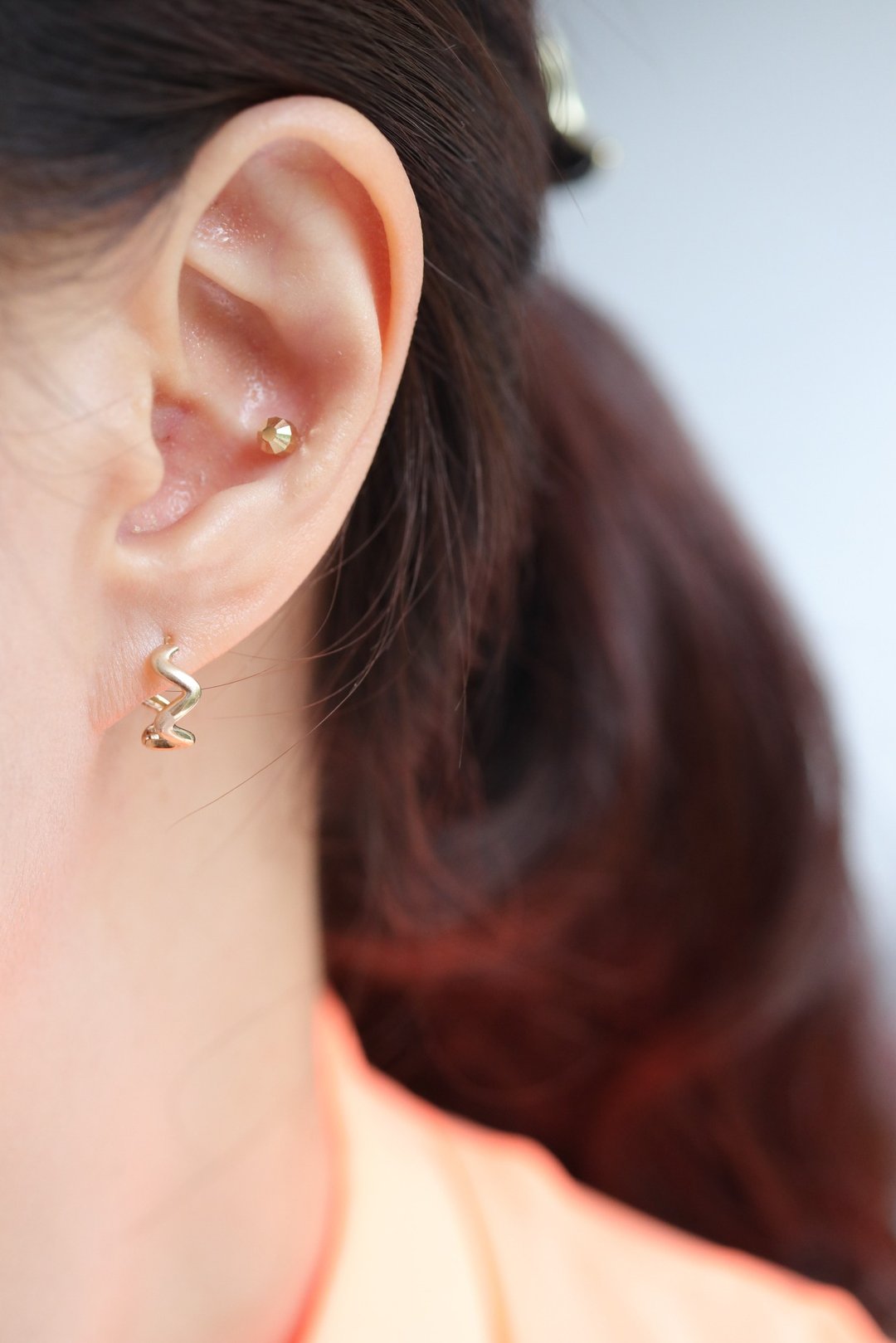 纯14K Wave Earring 波浪耳扣耳环 - 耳环/耳夹 - 贵金属 金色
