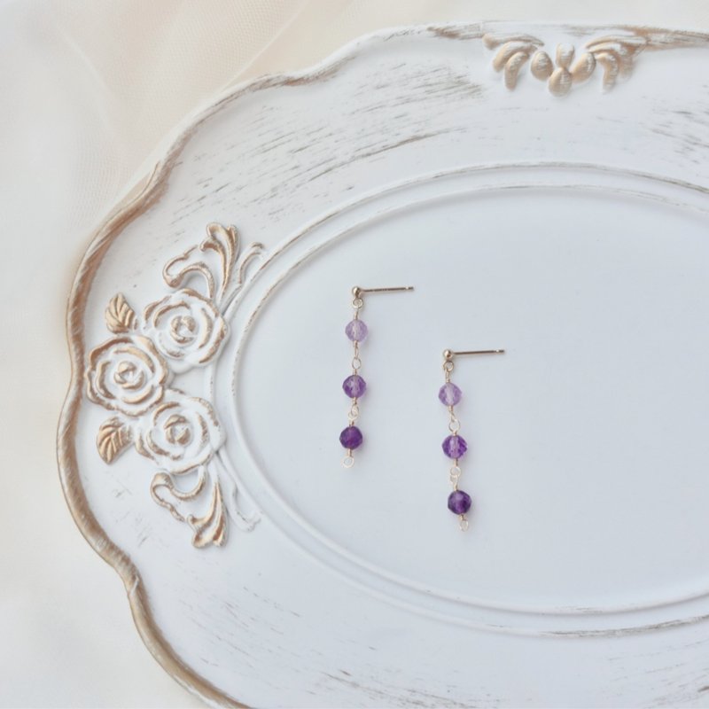 Peace 渐变紫水晶14kgf耳环 耳钉 天然石 其珠宝 轻奢 - 耳环/耳夹 - 水晶 紫色