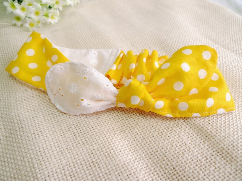 小圆点婴儿发带 - 围嘴/口水巾 - 棉．麻 黄色