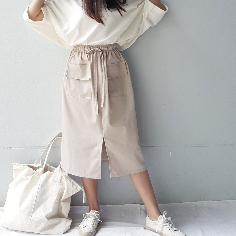 Everyday cotton skirt - Gray - 裙子 - 棉．麻 灰色
