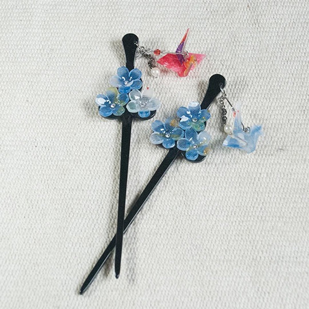 游翼,三樱花发簪,发插-蓝 - 发饰 - 压克力 蓝色