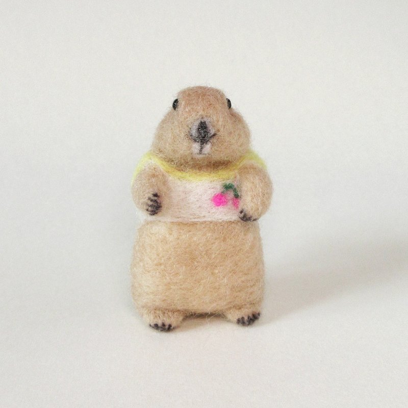 羊毛毡土拨鼠白色小tee公仔别针 - 胸针 - 羊毛 黄色