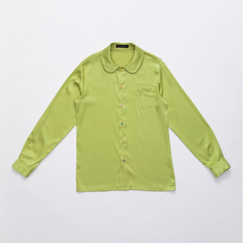 彼得潘领缎面衬衫 - 女装衬衫 - 丝．绢 绿色